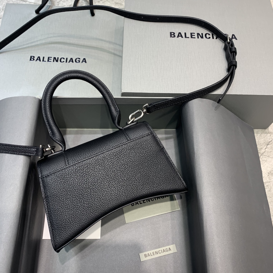 Balenciaga Hourglass XS Handbag Grain Calfskin Shoulder Bag Black